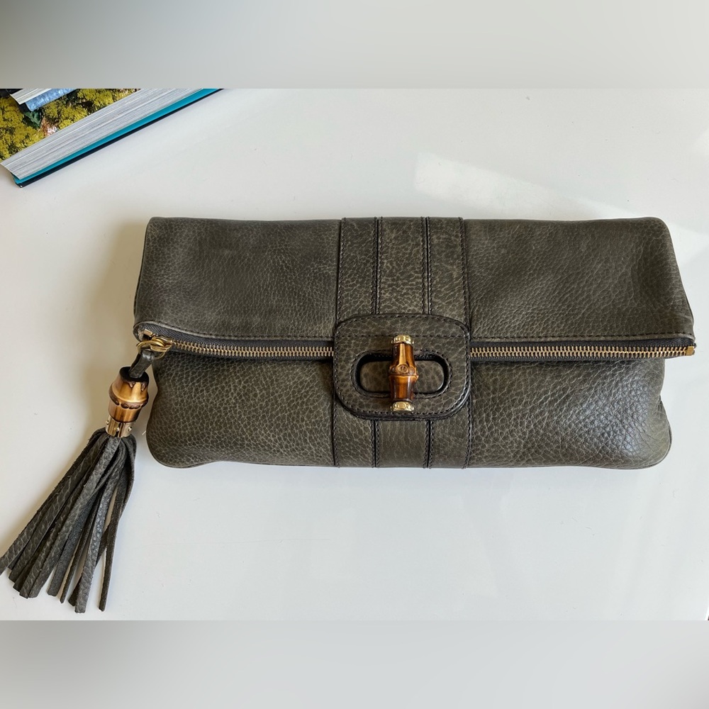 Gucci Lucy Foldover Clutch with Bamboo accent and Tassel